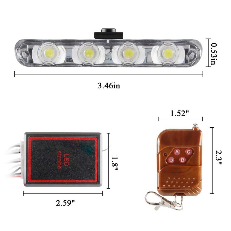 KaiDengZhe كاي دينغ زهي 4x4 LED 4 في 1 ضوء شريط السطح DC12V مع تحكم عن بعد طوارئ فلاشينغ بيكون مصباح ضوء شرطة ستروب تحذيري للشاحنة مقطورة كارافان فان (أبيض كهرماني) - Image 2